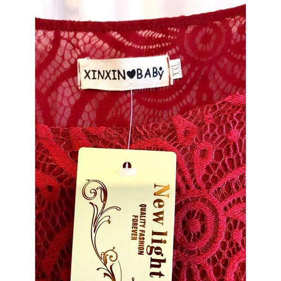 New Light Red Flowing Lace Full Length Dress See Measurements, Not Tag - Picture 4 of 8